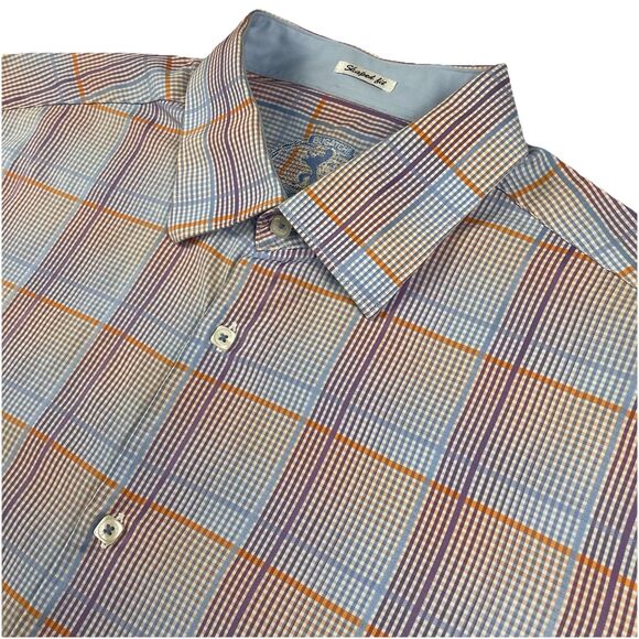 Bugatchi Men Shirt Button Up Long Sleeve Seersucker Pastel Tattersall-XL - Picture 4 of 14
